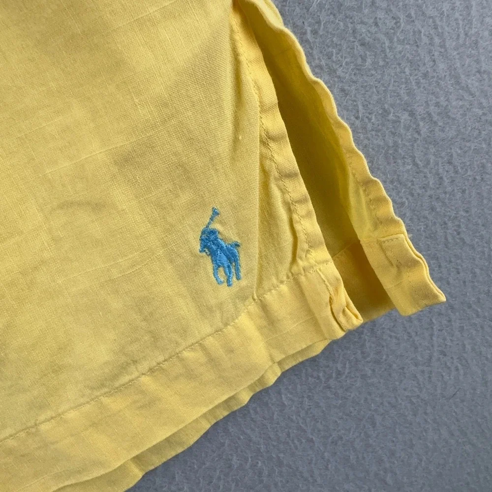 Vintage Polo Ralph Lauren Shirt Mens XL Yellow Linen Blend Loop Collar Camp